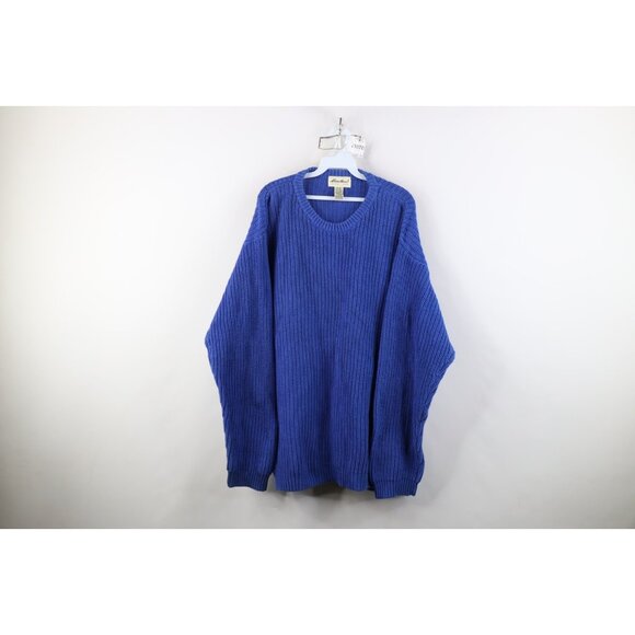 Vintage 90s Eddie Bauer Mens Large Tall Heavyweight Cotton Ribbed Knit Sweater - Picture 1 of 14